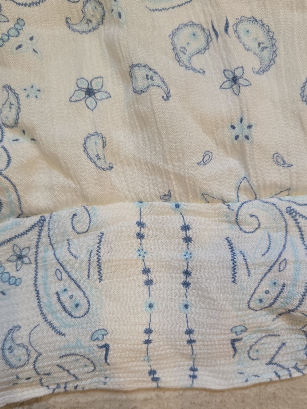 Ocean Drive White/Blue Design Print One Shoulder Side Tie Top - Picture 4 of 9